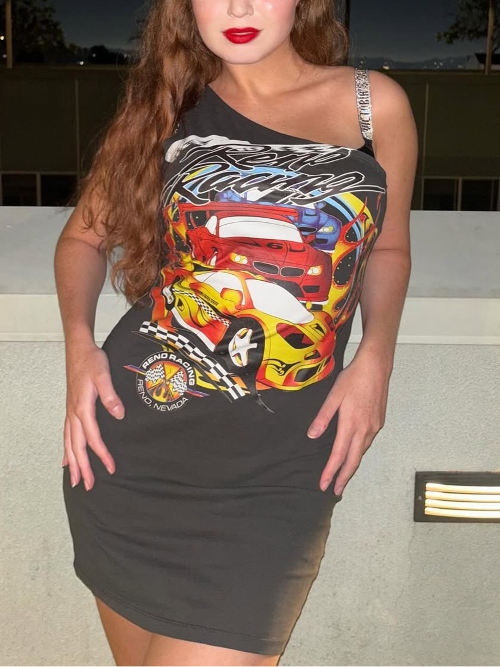 Race car black mini dress one shoulder Forever 21